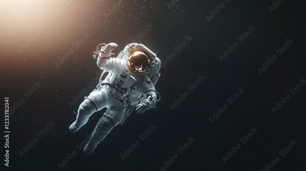 An astronaut floats in dark water, illuminated by a soft light, creating a serene and otherworldly atmosphere. An astronaut floats in dark water, illuminated by a soft light, creating a serene and otherworldly atmosphere.