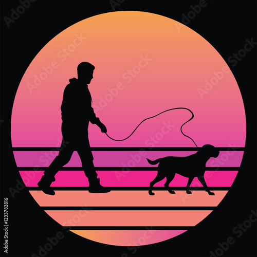 Greater Swiss Mountain Dog Silhouette With sunset retro illustration Vector