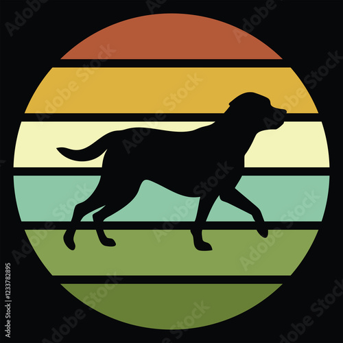 Greater Swiss Mountain Dog Silhouette With sunset retro illustration Vector