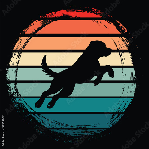Greater Swiss Mountain Dog Silhouette With sunset retro illustration Vector