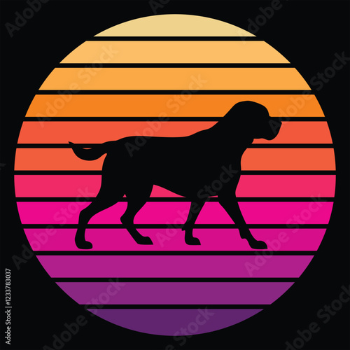 Vintage Greater Swiss Mountain Dog with Retro Sunset Vector


