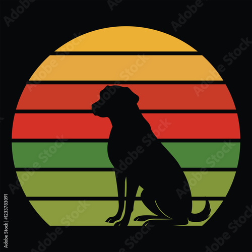 Vintage Greater Swiss Mountain Dog with Retro Sunset Vector


