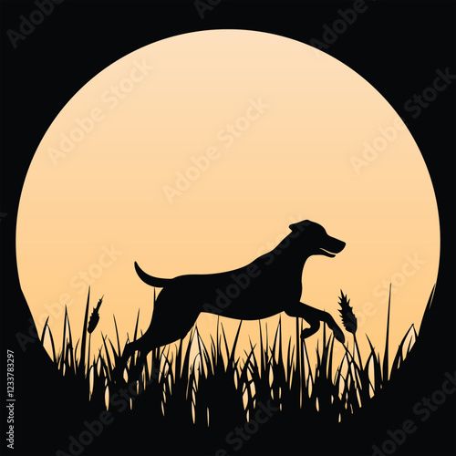 Vintage Greater Swiss Mountain Dog with Retro Sunset Vector


