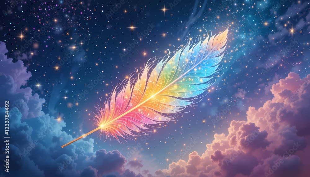 Obraz premium Magical feather floats in cosmos. Dreamy, fantasy art.