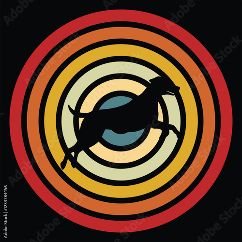 Retro Style Greater Swiss Mountain Dog with Sunset Illustration