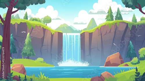 Majestic Waterfall Cascading Down Rocky Cliffs Into Serene Pool