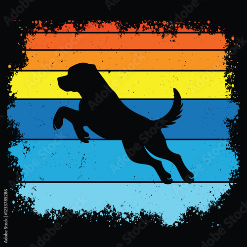 Vintage Sunset Background Featuring Greater Swiss Mountain Dog Silhouette