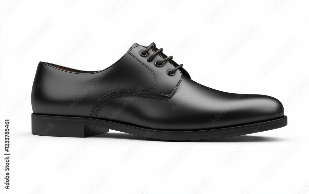 A black leather shoe with a sleek cap toe, crafted for sophistication and ideal for professional settings on a plain white background. A black leather shoe with a sleek cap toe, crafted for sophistication and ideal for professional settings on a plain white background.
