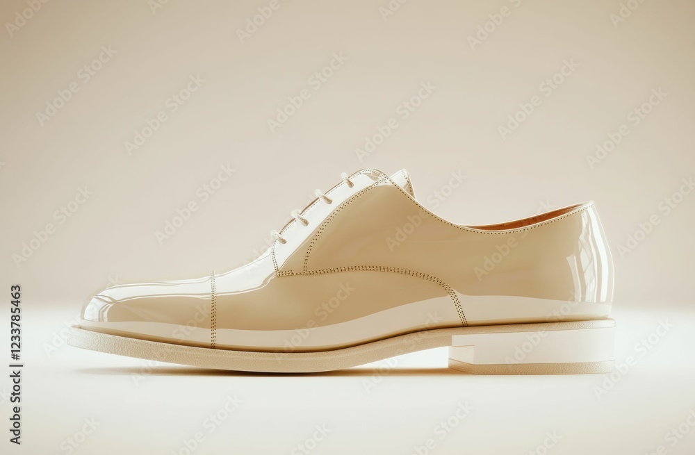 Obraz premium A formal brown leather brogue shoe with elegant perforations, displayed side on over a clean white surface to emphasize its classic appeal, isolated on clear white background.