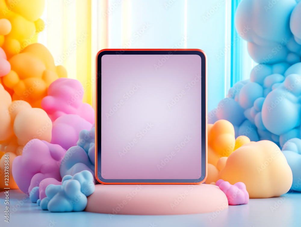 Abstract Display Frame Surrounded by Colorful Clouds and Soft Shapes for Creative Background Abstract Display Frame Surrounded by Colorful Clouds and Soft Shapes for Creative Background