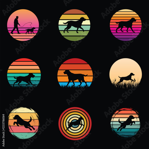 Greater Swiss Mountain Dog Silhouette with Retro Sunset Design Bundle