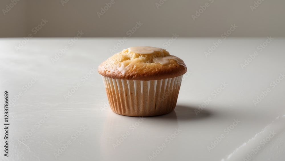 A single muffin sitting on top of a clean white table