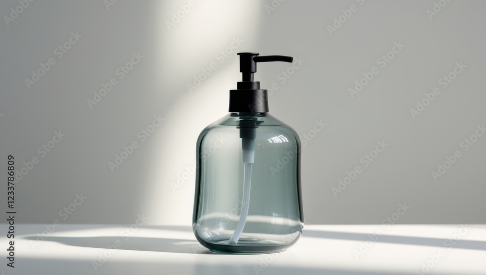 Fototapeta premium Glass Soap Dispenser with Matte Black Pump.
