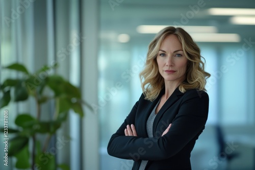 White caucasian business woman in her 40s professional blonde female.