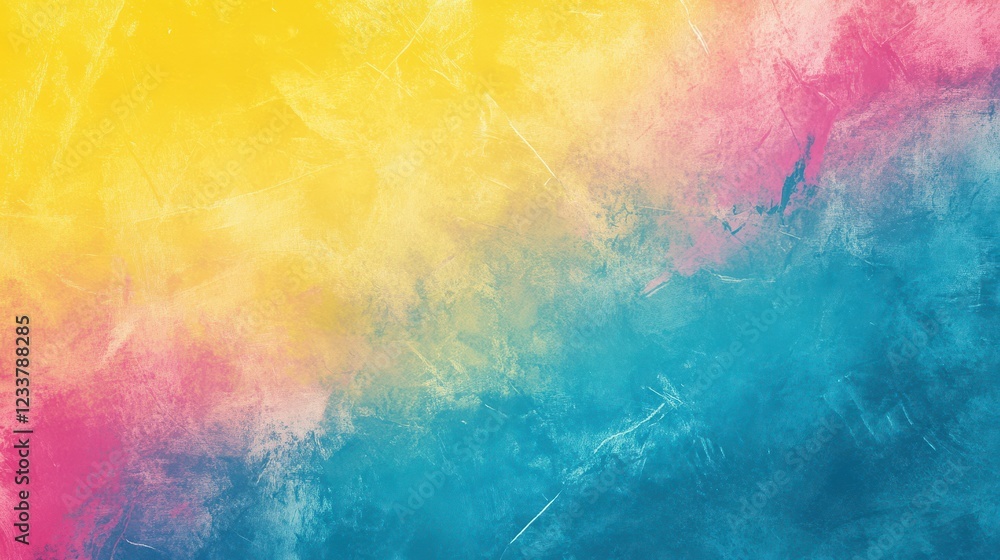 Obraz premium A retro-style abstract grainy background featuring a vibrant mix of yellow, blue, and pink.