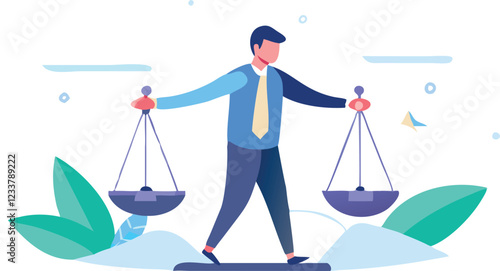 Principles and business ethic to do right things, social responsibility or integrity to earn trust, balance and justice for leadership concept, confident businessman leader lift balance ethical scale.