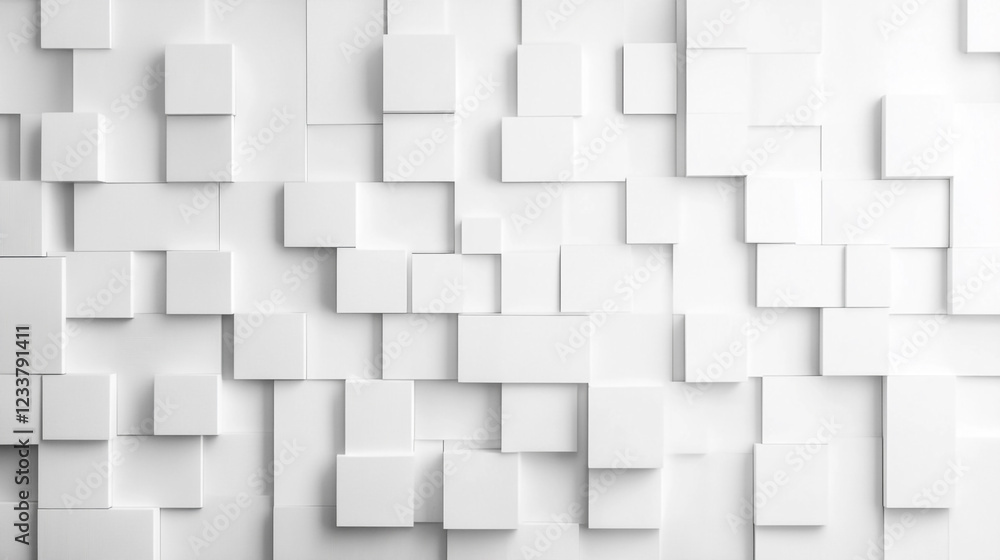 Abstract White Cube Wall Design, Abstract white cube wall with varying dimensions and depths. Abstract White Cube Wall Design, Abstract white cube wall with varying dimensions and depths.