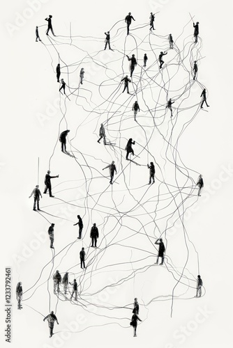 Hand drawn of people playing sakteboard drawing person minimalist. photo