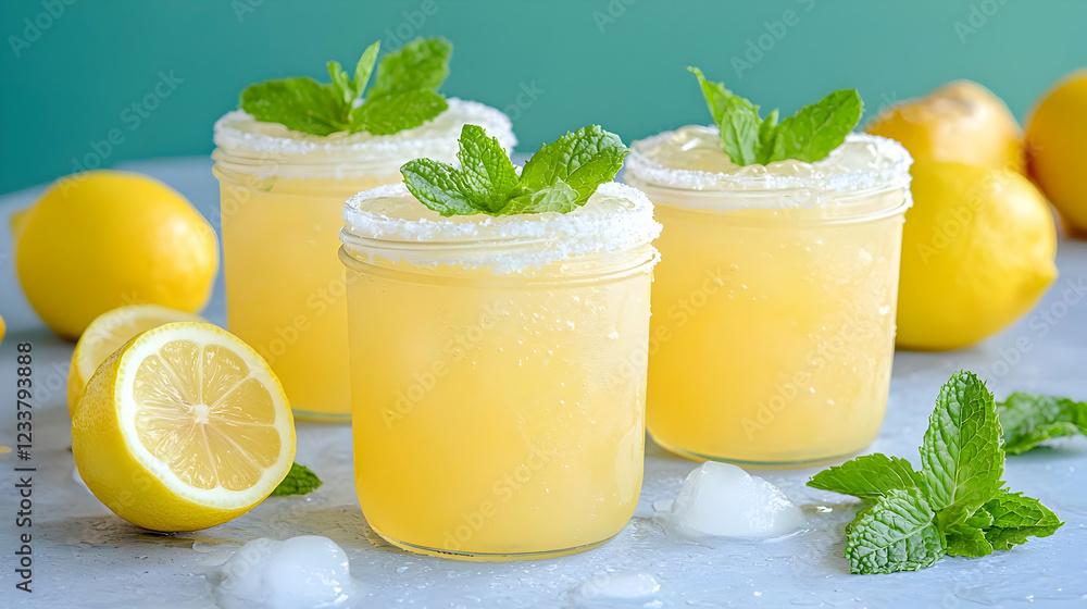 Refreshing lemonades with mint, summer drinks Refreshing lemonades with mint, summer drinks