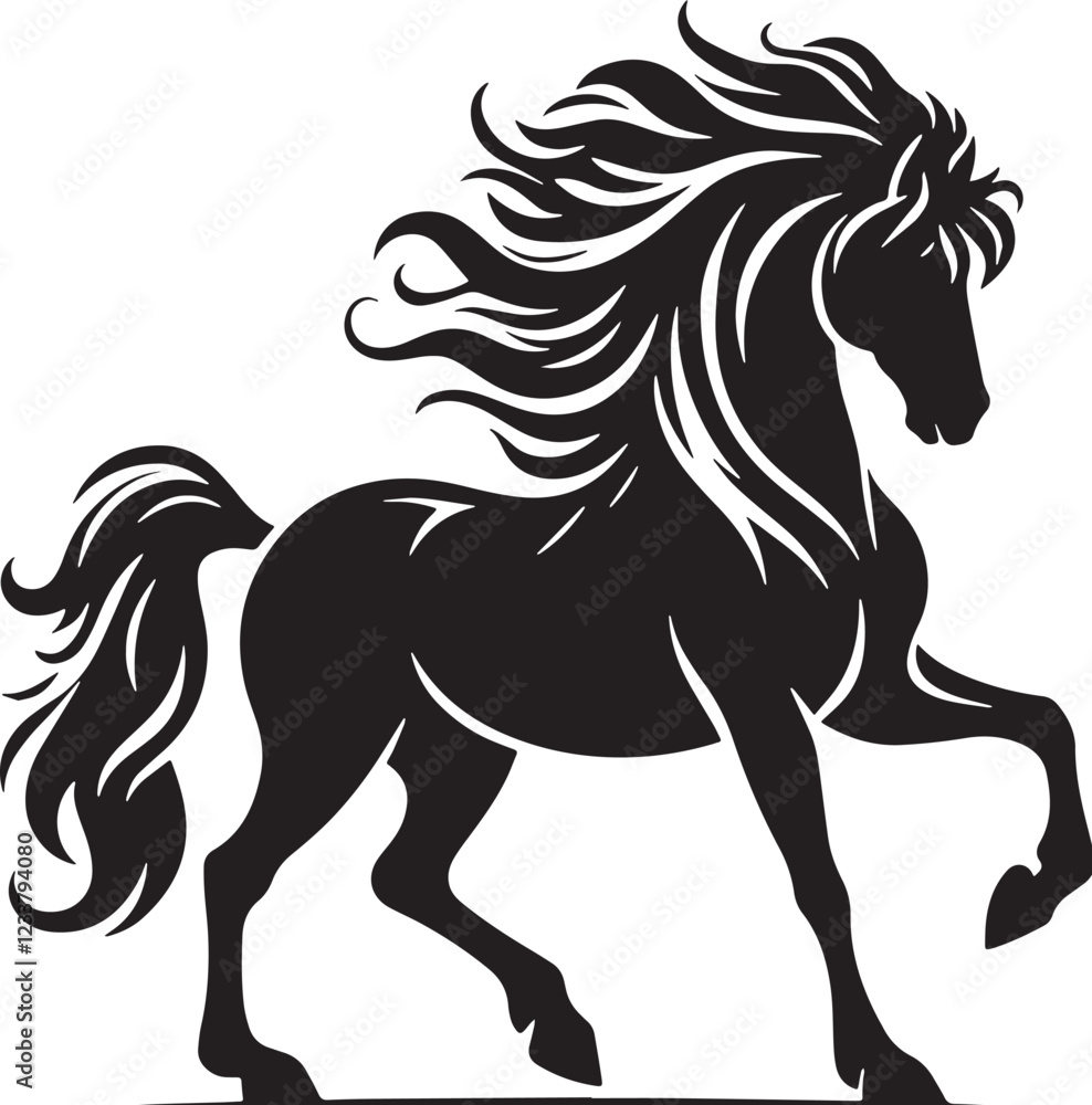 Fototapeta premium Black Horse Silhouette Vector, High Quality Illustration on White Background