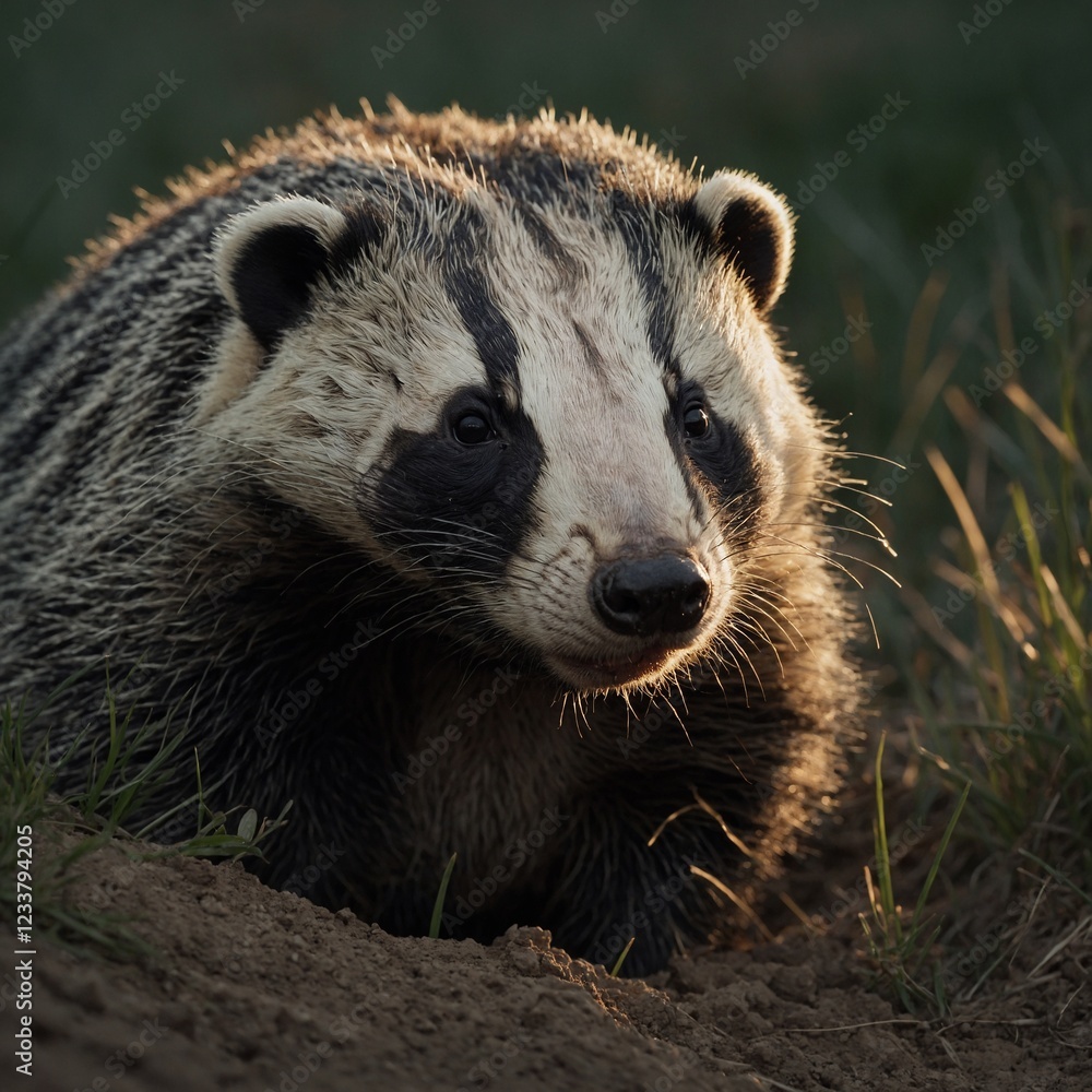 Expressive portrait badger. Animal. Close-up captures character and personality. Ideal for nature lovers, pets and wildlife American Badger Wildlife Portrai Expressive portrait badger. Animal. Close-up captures character and personality. Ideal for nature lovers, pets and wildlife American Badger Wildlife Portrai
