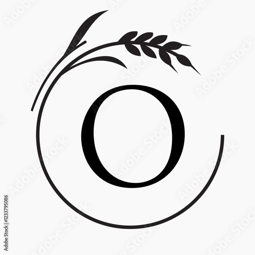 Monogram Letter O Bakery Logo Concept With Grain Wheat Symbol Vector Template