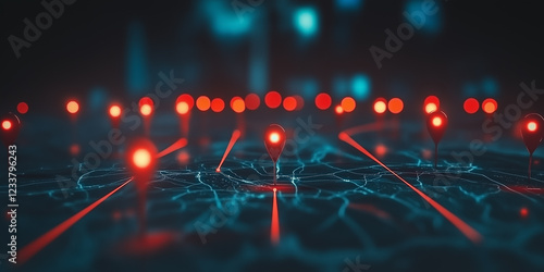 Red Pins on Global Network Map – Location and Connectivity Visualization, Travel Concept, Generative AI