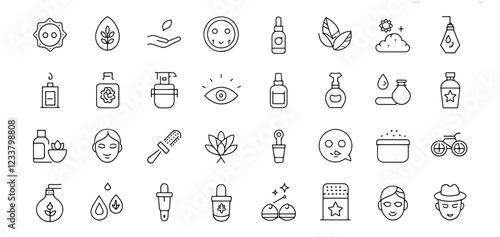 Skin Care Editable Icons Set – Thin Line Beauty Vector Illustration