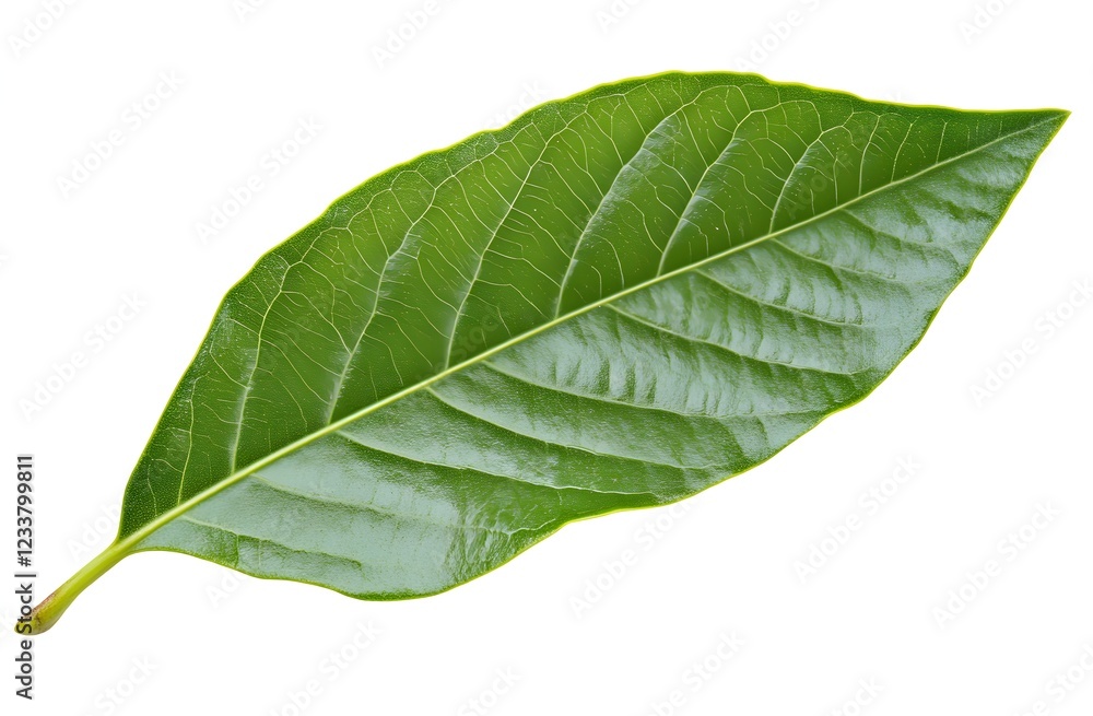 Obraz premium An outstretched olive leaf isolated on a white background, PNG. 