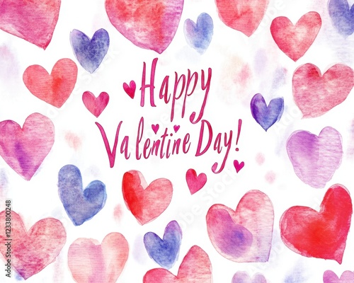 Valentine’s Day greeting card with text and hearts.