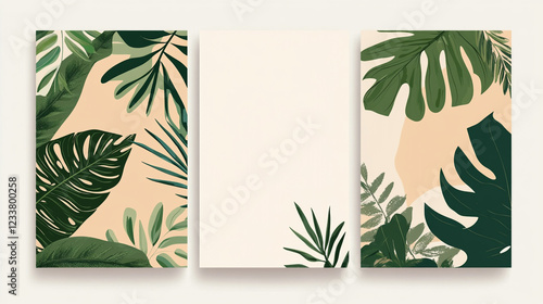 Wallpaper Mural The invitation template features a red flower on both sides, A watercolor floral frame with leaves and flowers surrounding a blank white center.  Torontodigital.ca