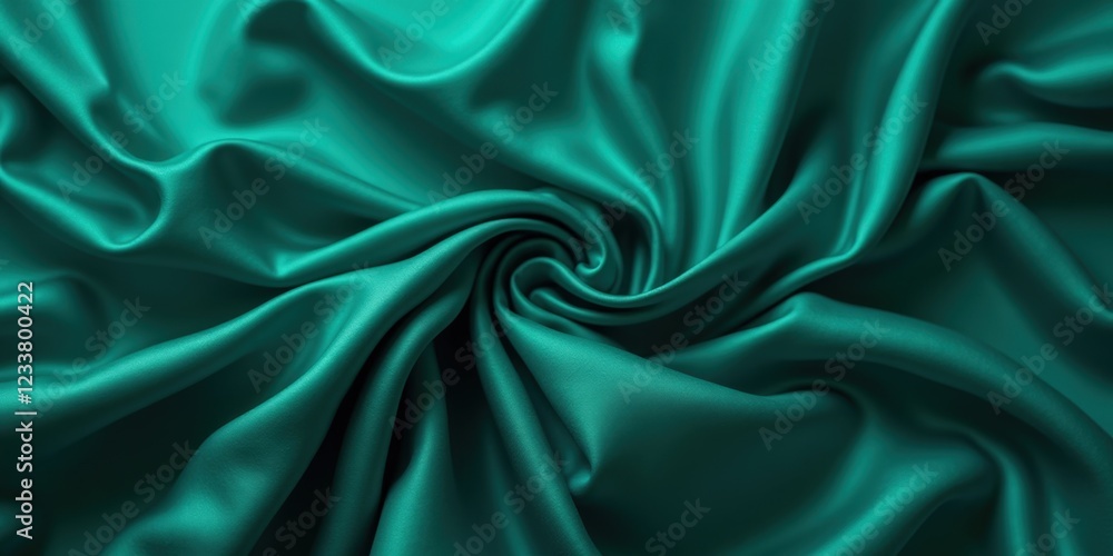Fototapeta premium Glossy teal-green fabric with rich hues; its deep vibrancy contrasts beautifully with darker shades, offering an eye-catching, smooth-textured appeal