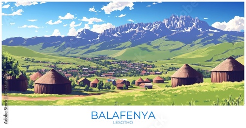 Balafenya Lesotho Travel Poster Flat Illustration Print Decor Gift Canvas Wall Art photo