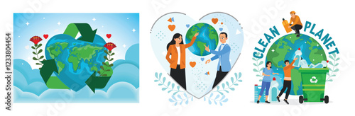 Earth Day illustration depicting human concern for nature and being environmentally friendly.