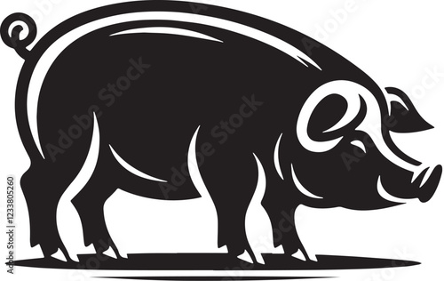 Black Pig Silhouette Vector, High Quality Illustration on White Background