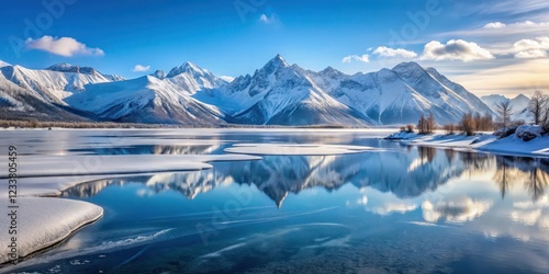 Wallpaper Mural Snow-capped mountains with frozen lakes in the background of a serene winter landscape , K?lte, Weite Fl?chen Torontodigital.ca