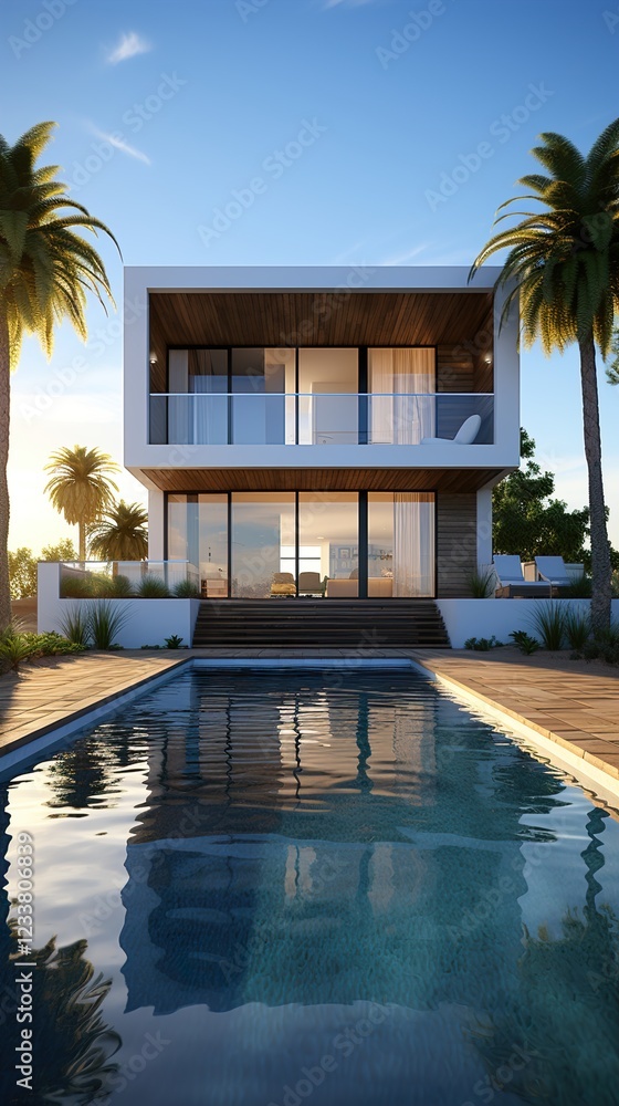 Fototapeta premium Design mockup in white and color of luxury house/ HD 8K wallpaper Photographic Image