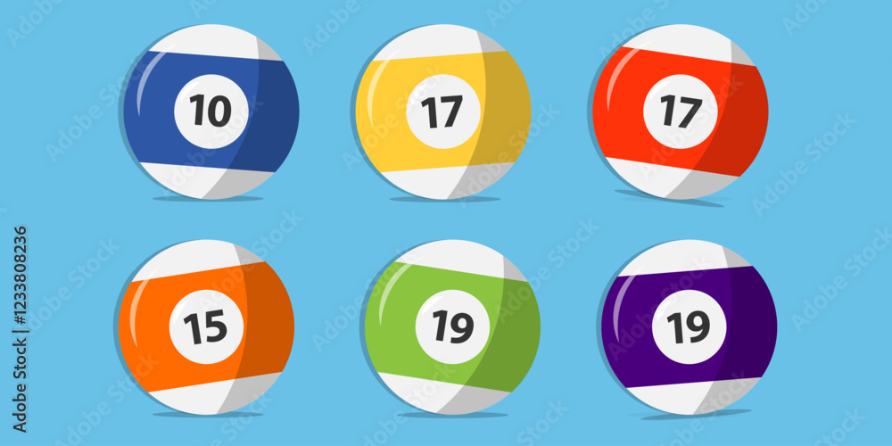 billiard balls icon set for various sports games, realistic vector illustration set. Exercising inventory for sportsmen flat objects billiard balls icon set for various sports games, realistic vector illustration set. Exercising inventory for sportsmen flat objects