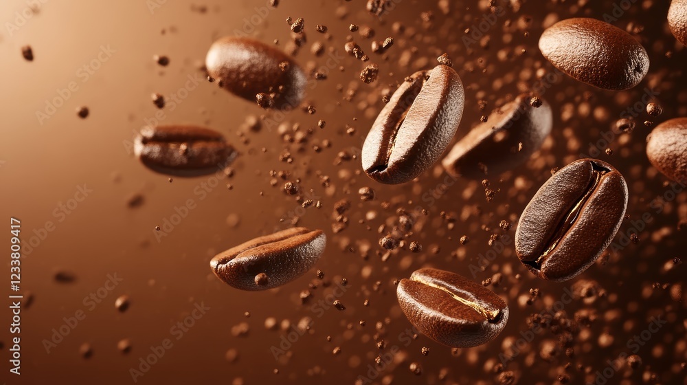 Roasted Coffee Beans Falling Coffee Grounds 3D Render Brown Background Food and Drink Roasted Coffee Beans Falling Coffee Grounds 3D Render Brown Background Food and Drink