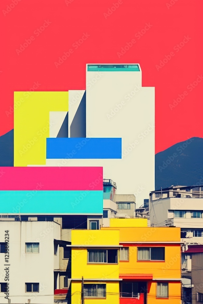 Fototapeta premium Minimal retro collage of korea art urban city.