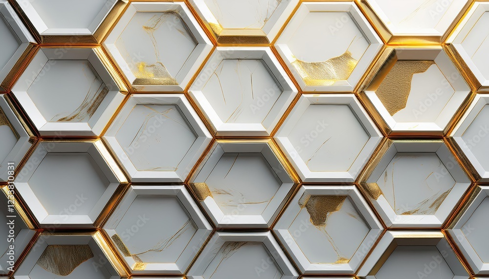 Stunning White Relief Hexagons with Golden Scuffs A Timeless Piece Showcasing Textured Geometry against a Subdued Backdrop, Inspiring Minimalist Design and Industrial Chic. Stunning White Relief Hexagons with Golden Scuffs A Timeless Piece Showcasing Textured Geometry against a Subdued Backdrop, Inspiring Minimalist Design and Industrial Chic.