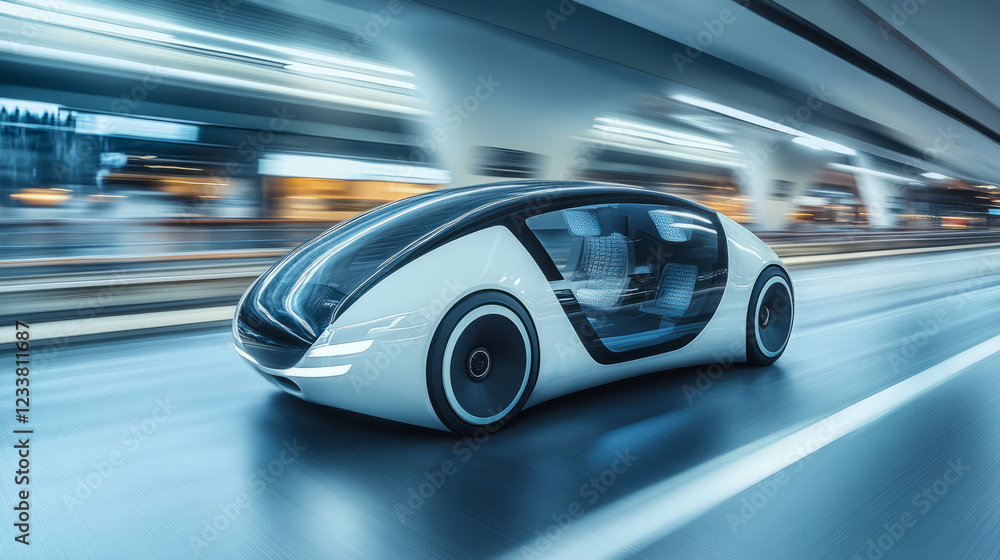 Futuristic Autonomous Vehicle in Motion: A Look at Next-Gen Transportation Technology Futuristic Autonomous Vehicle in Motion: A Look at Next-Gen Transportation Technology
