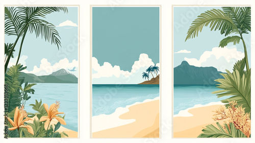 Summer concept background, beach background with sea,sand,sky. illustration vector
