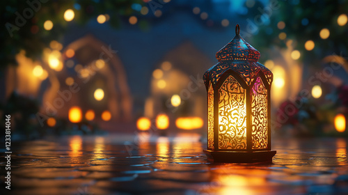 Ramadhan lattern with luxury lamp photo