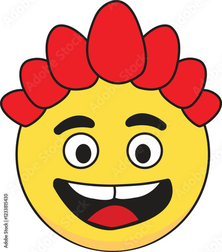 Cartoon image of smiling face emoji emits warm rays