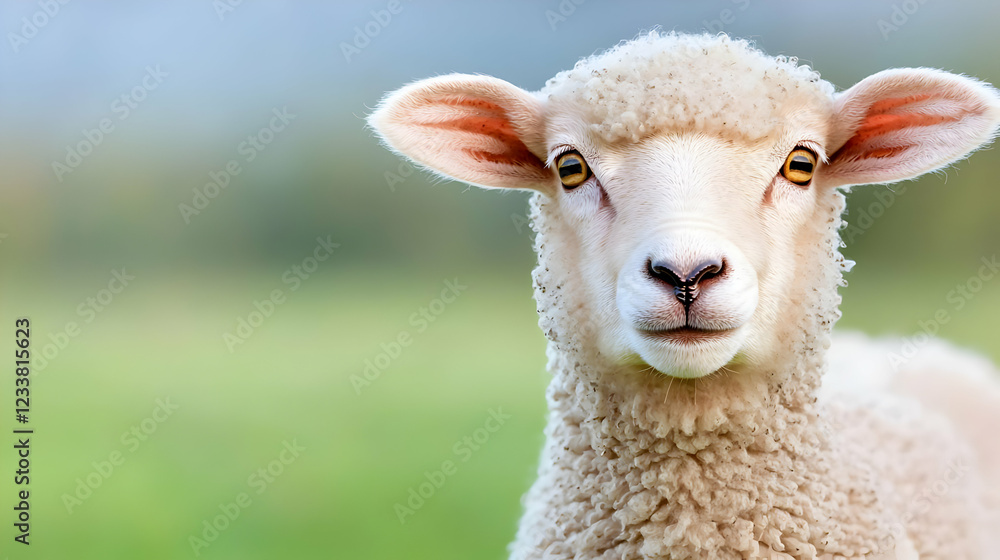 Sheep portrait, pasture, farm, serene background, animal agriculture Sheep portrait, pasture, farm, serene background, animal agriculture