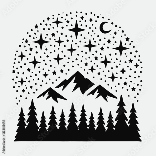 Starry Sky Silhouette in black on a white background