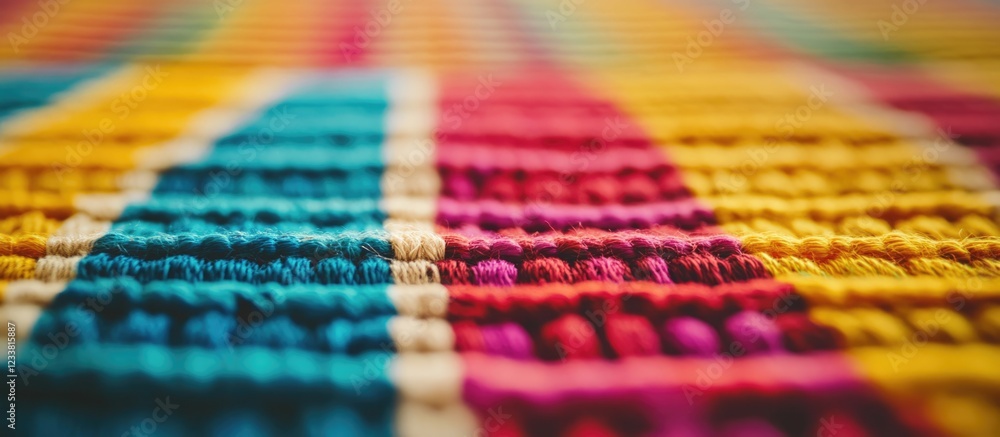 Colorful textile pattern with vibrant stripes in yellow, pink, turquoise, and blue tones, soft texture, Copy Space available. Colorful textile pattern with vibrant stripes in yellow, pink, turquoise, and blue tones, soft texture, Copy Space available.