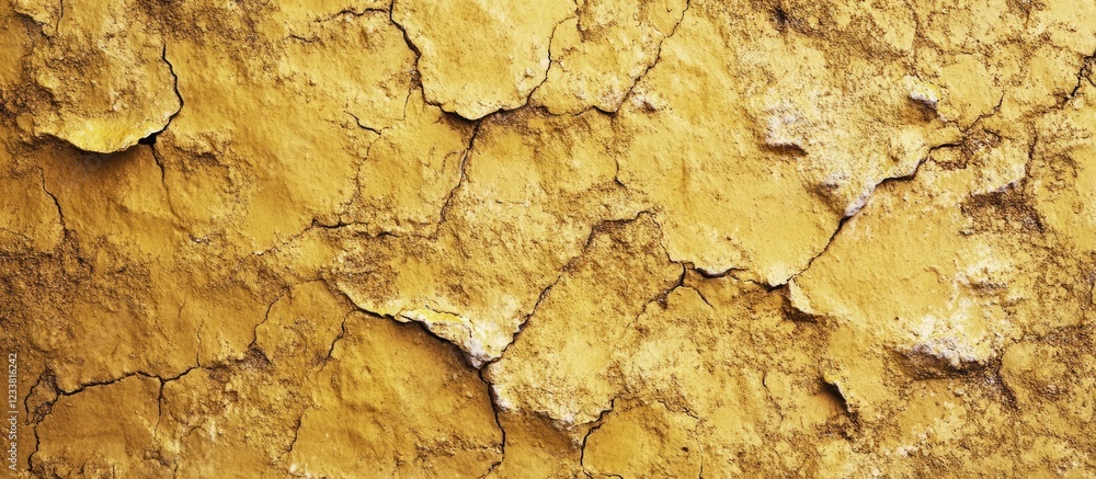 Fototapeta premium Textured yellow wall with cracked surface and peeling paint for background or abstract design. Copy Space available.