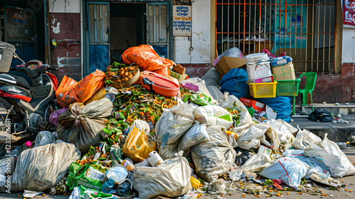 Urban Waste Pile on Street Showing Environmental Pollution and Garbage Crisis
 photo